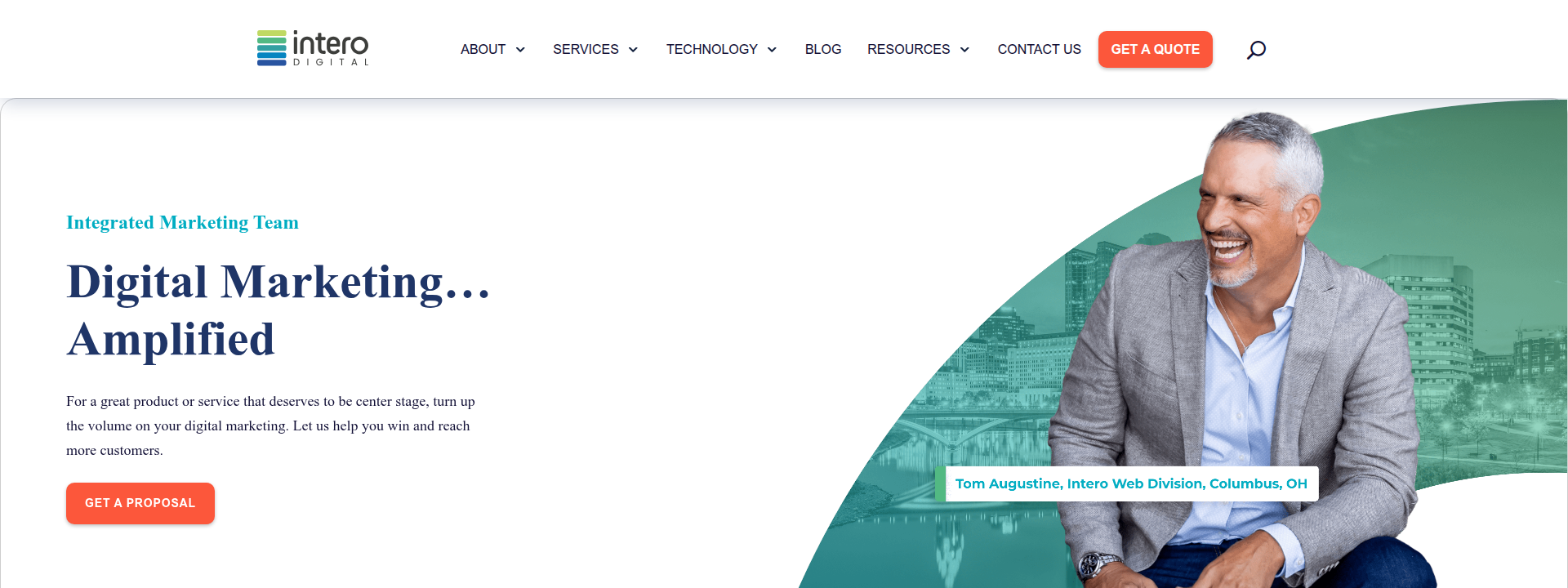 Intero Digital homepage hero section displaying main information