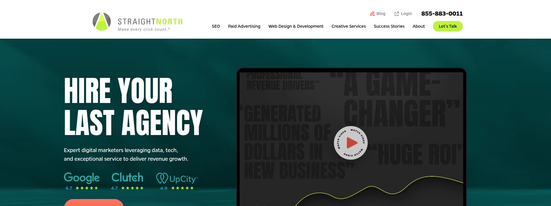 Straight North homepage hero section displaying main information