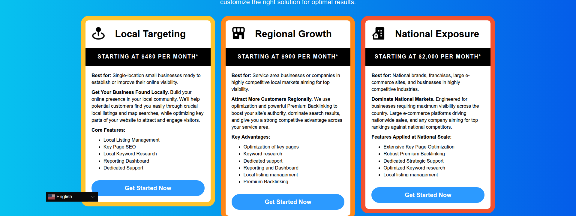 Boostability pricing page displaying their pricing information