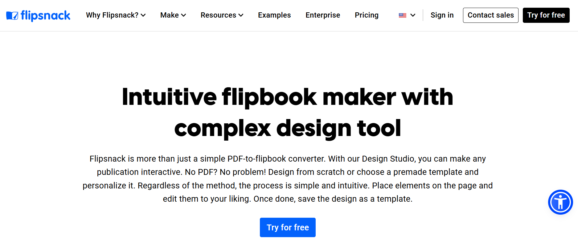 Flipsnack homepage hero showing its interactive publication design tool interface