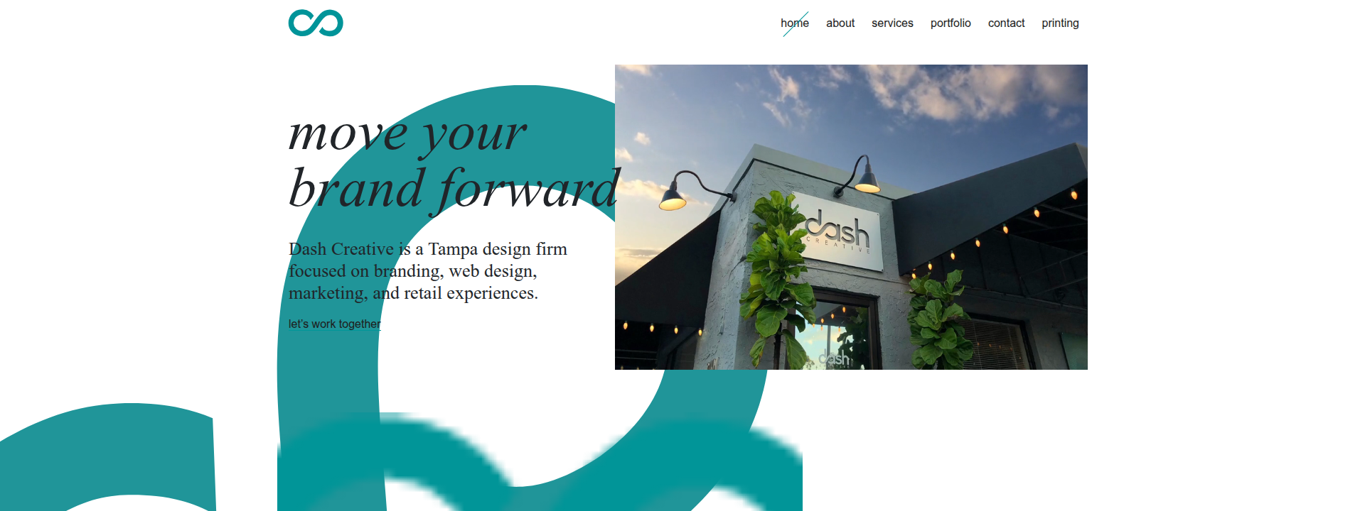 Dash Creative Group homepage hero section displaying main information