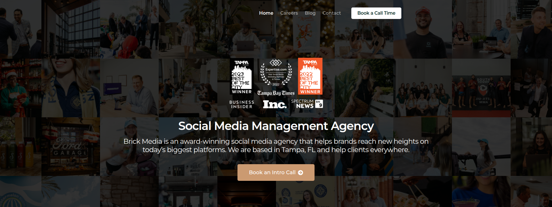 Brick Media homepage hero section displaying main information