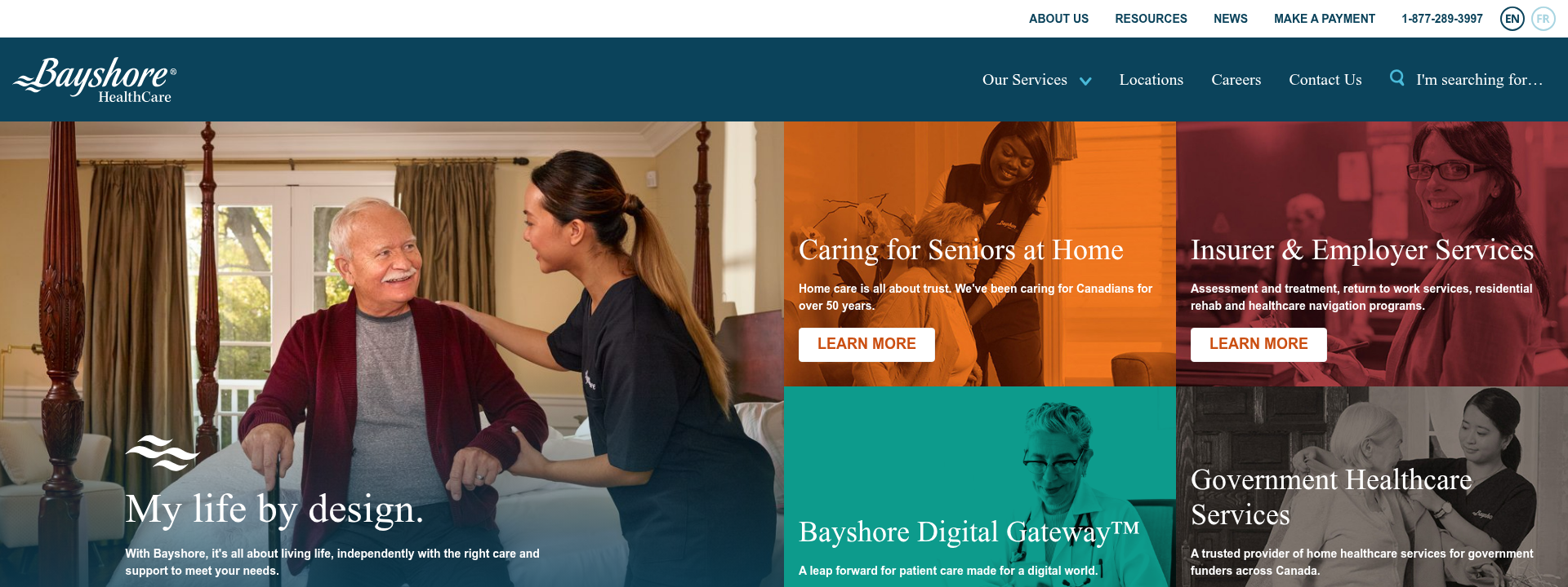 Bayshore Solutions homepage hero section displaying main information