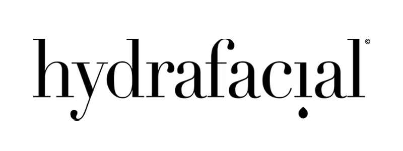 HydraFacial Center logo in black text with stylized wave design.