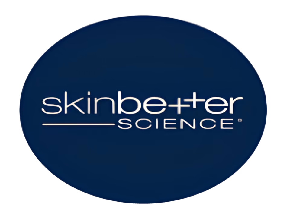 Skinbetter Science logo with white text on a dark blue oval background.