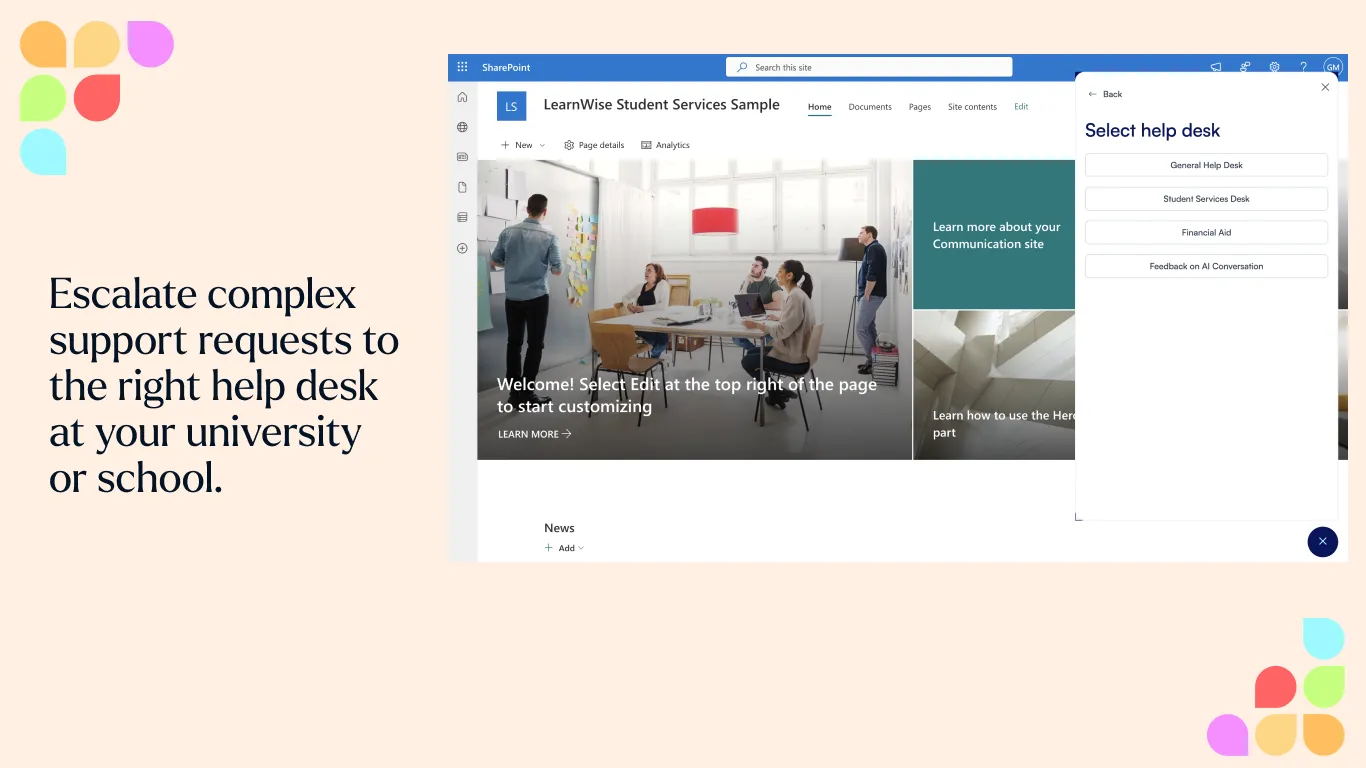 LearnWise Ai in Microsoft Sharepoint - Escalation of complex requests with learnwise
