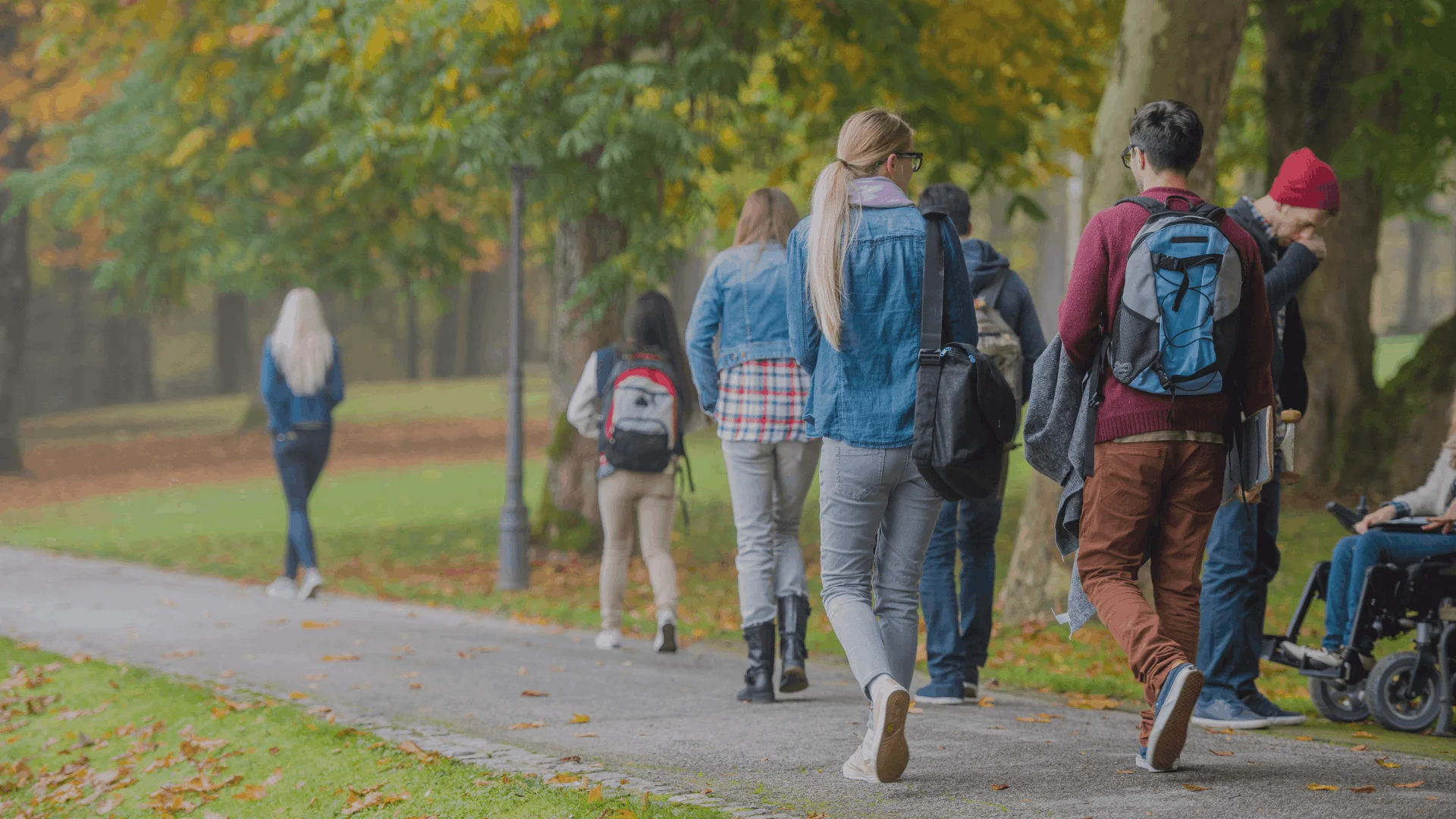 Students walking together down the street
