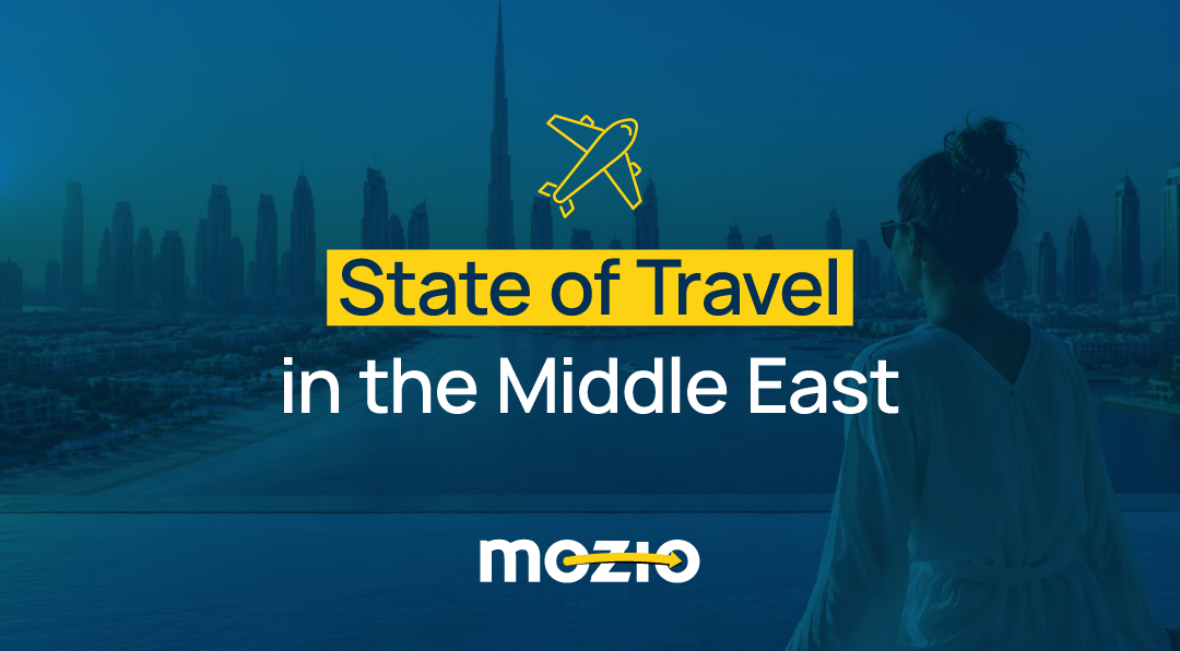 Woman overlooking Dubai skyline with text: State of Travel in the Middle East.