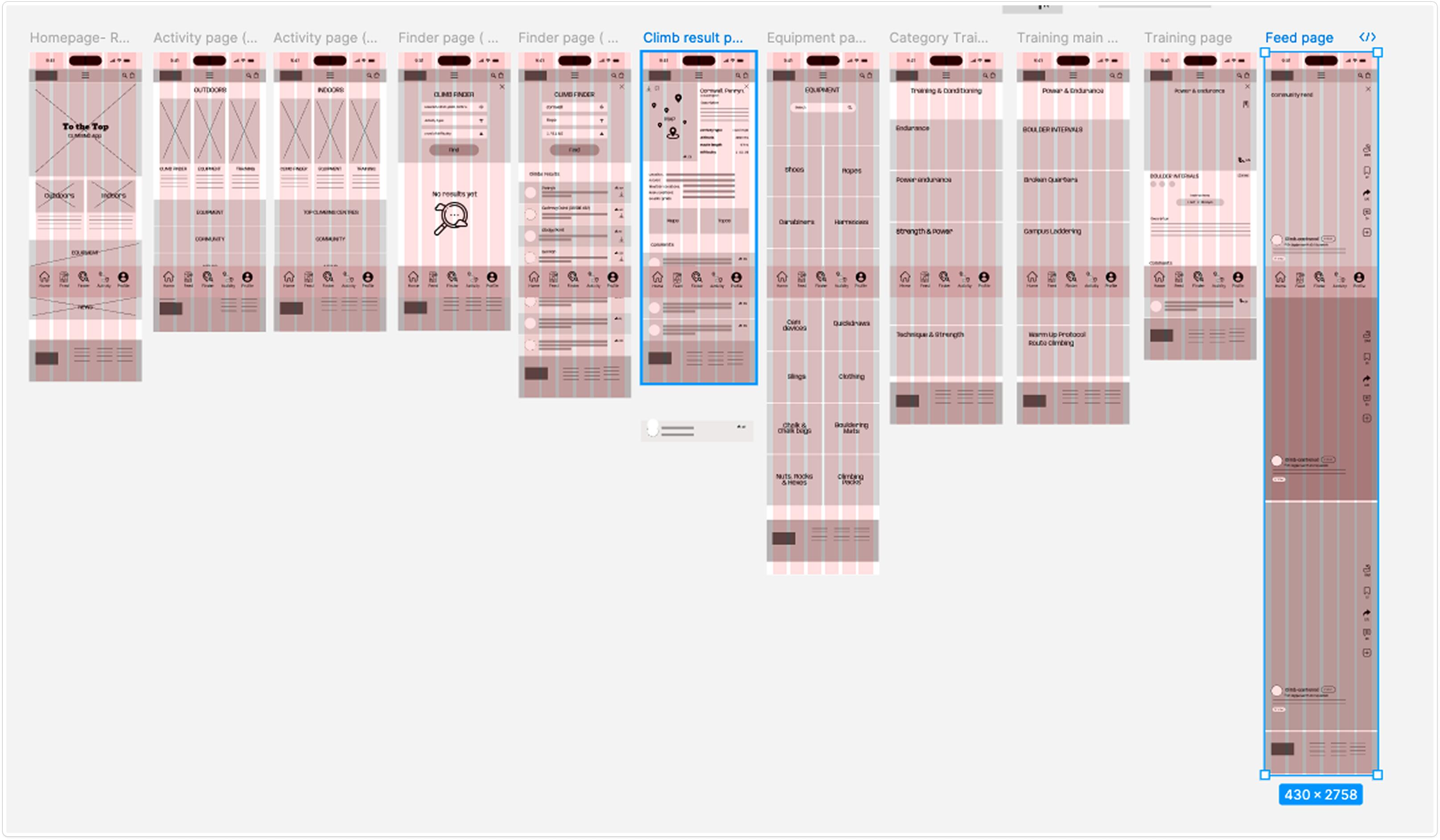 Low fidelity wireframe of the app