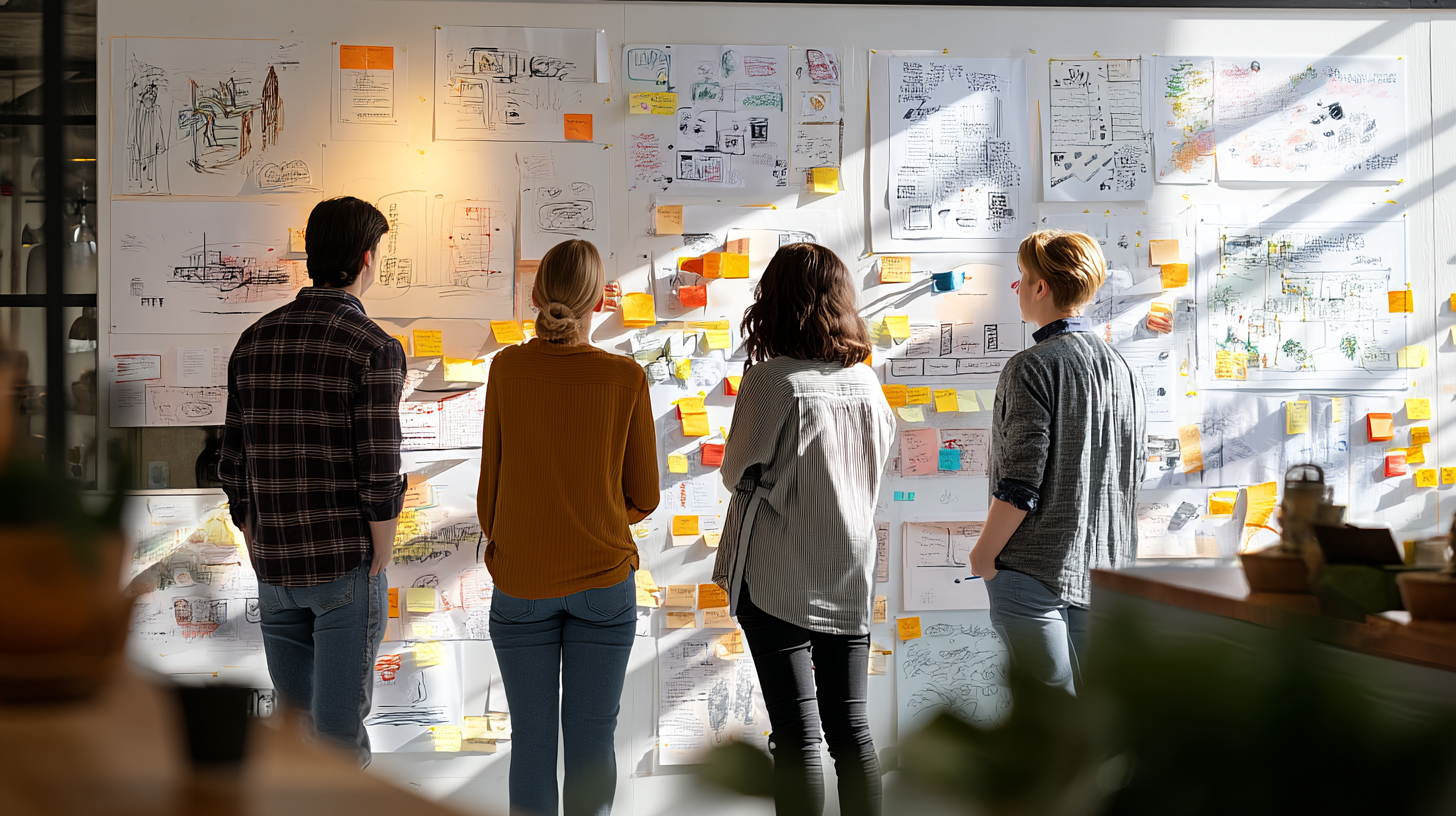 A team working through brand strategy in a collaborative office setting.