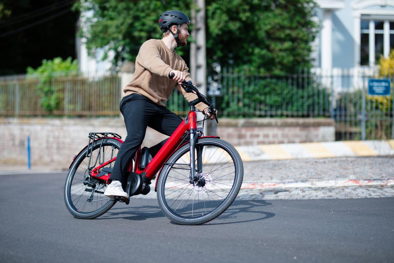 Cyclist on a commuter e-bike