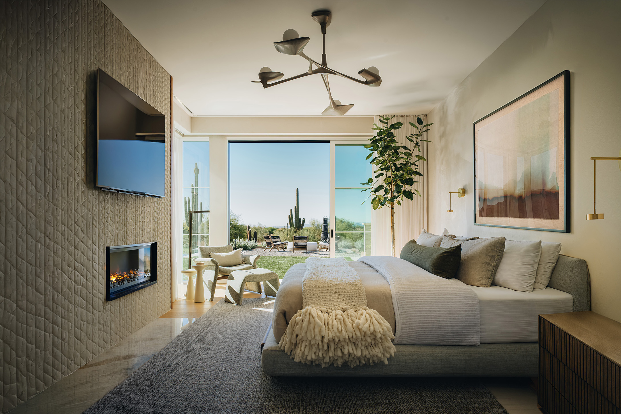 Pearl Chandelier by Vlad Krasnogorov displayed in an bedroom in Scottsdale, Arizona. Interior design by Devon Grace Interiors, photography by Stoffer Photography.