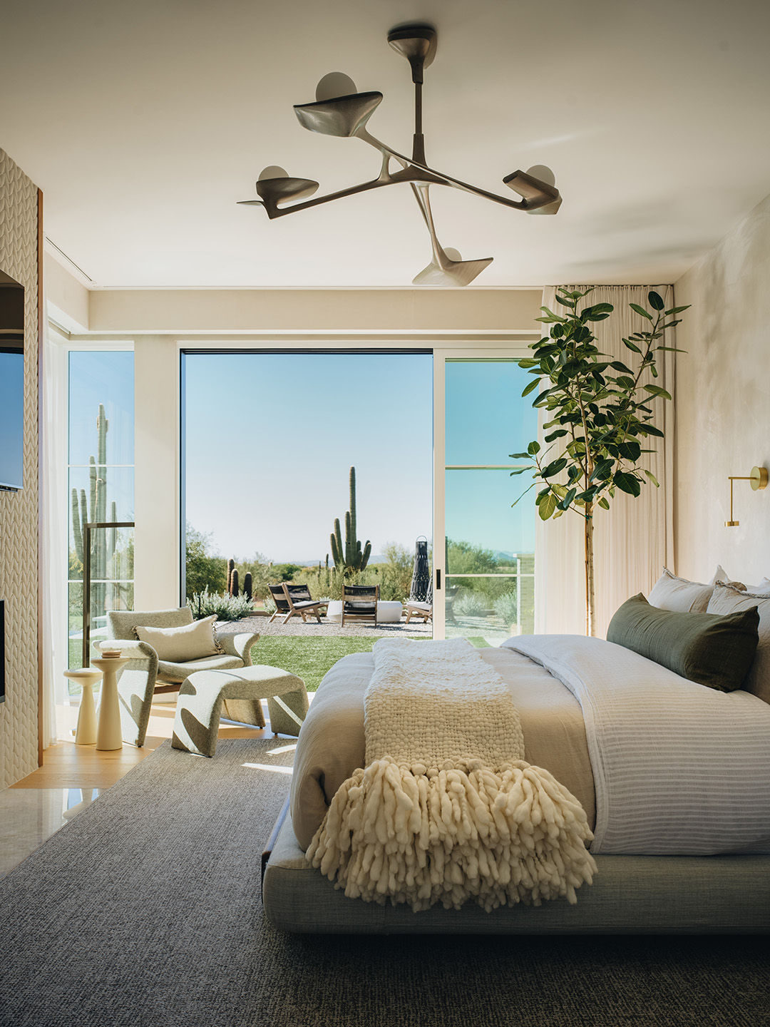 Pearl Chandelier by Vlad Krasnogorov displayed in an bedroom in Scottsdale, Arizona. Interior design by Devon Grace Interiors, photography by Stoffer Photography.