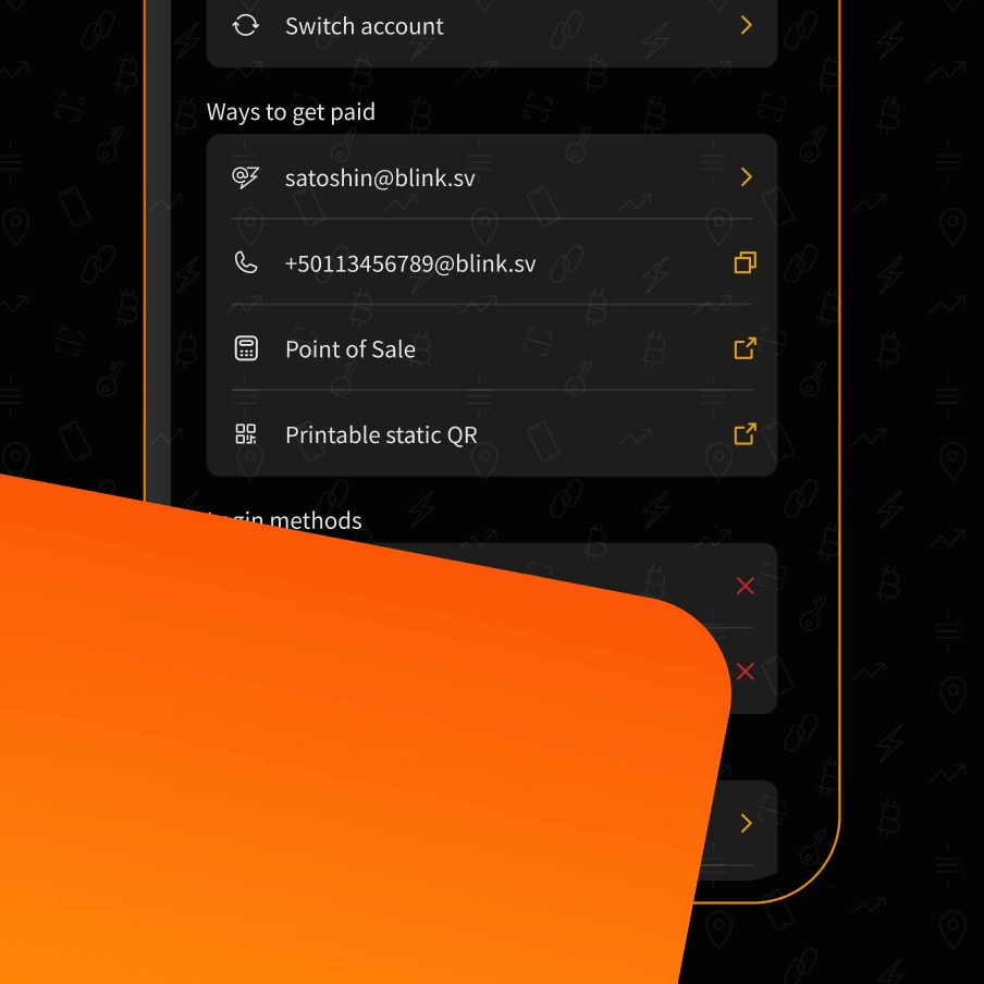 Portefeuille Blink permettant d'être payé en bitcoin : Lightning Address, Lightning Cash Register POS, Printable Paycode