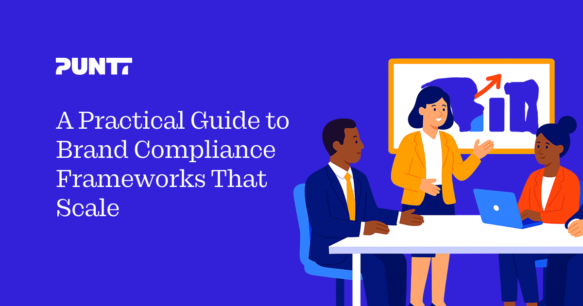 A team reviewing brand guidelines and building scalable compliance frameworks