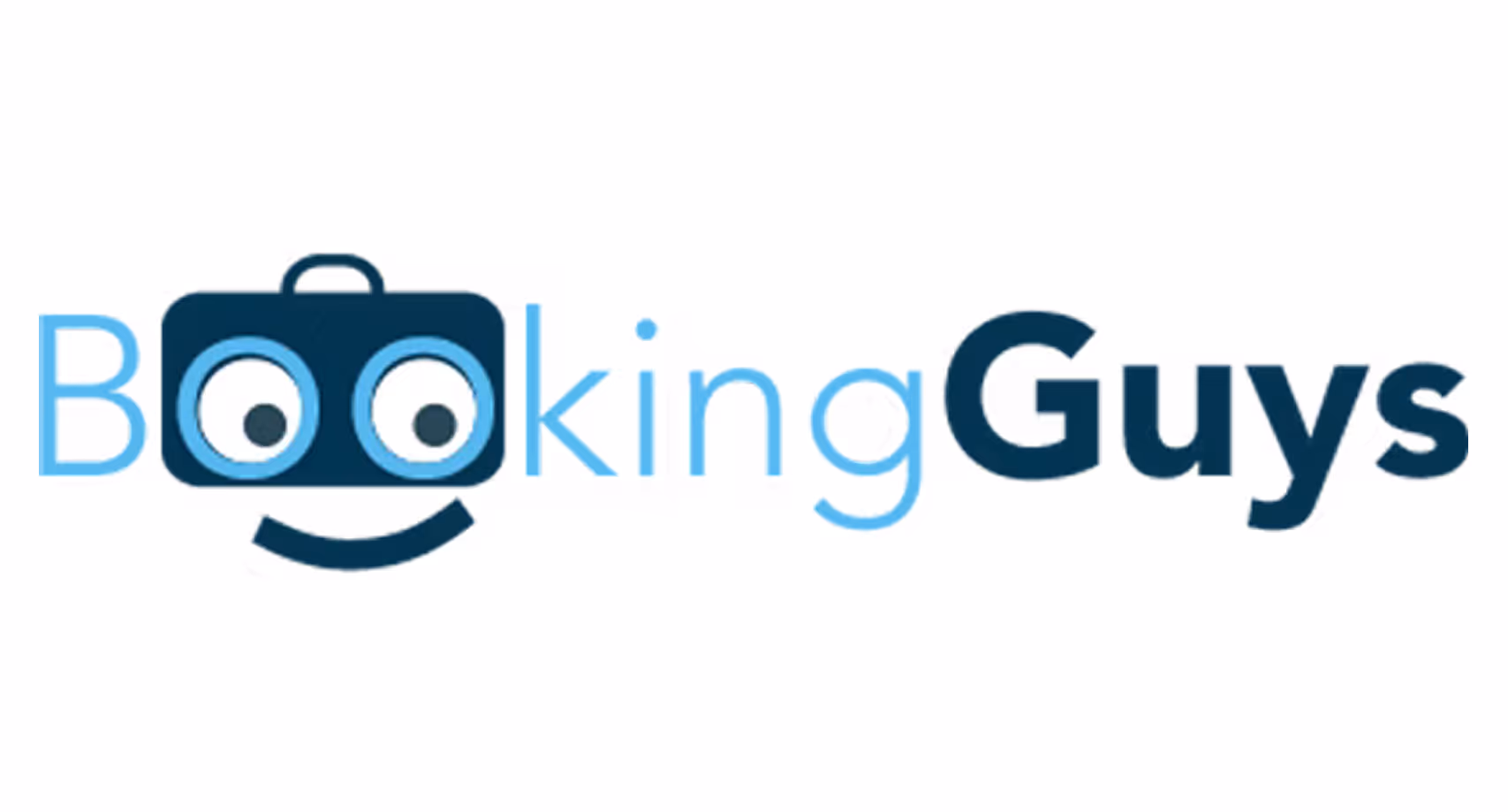 BookingGuys logo with a blue suitcase forming eyes and a smile.