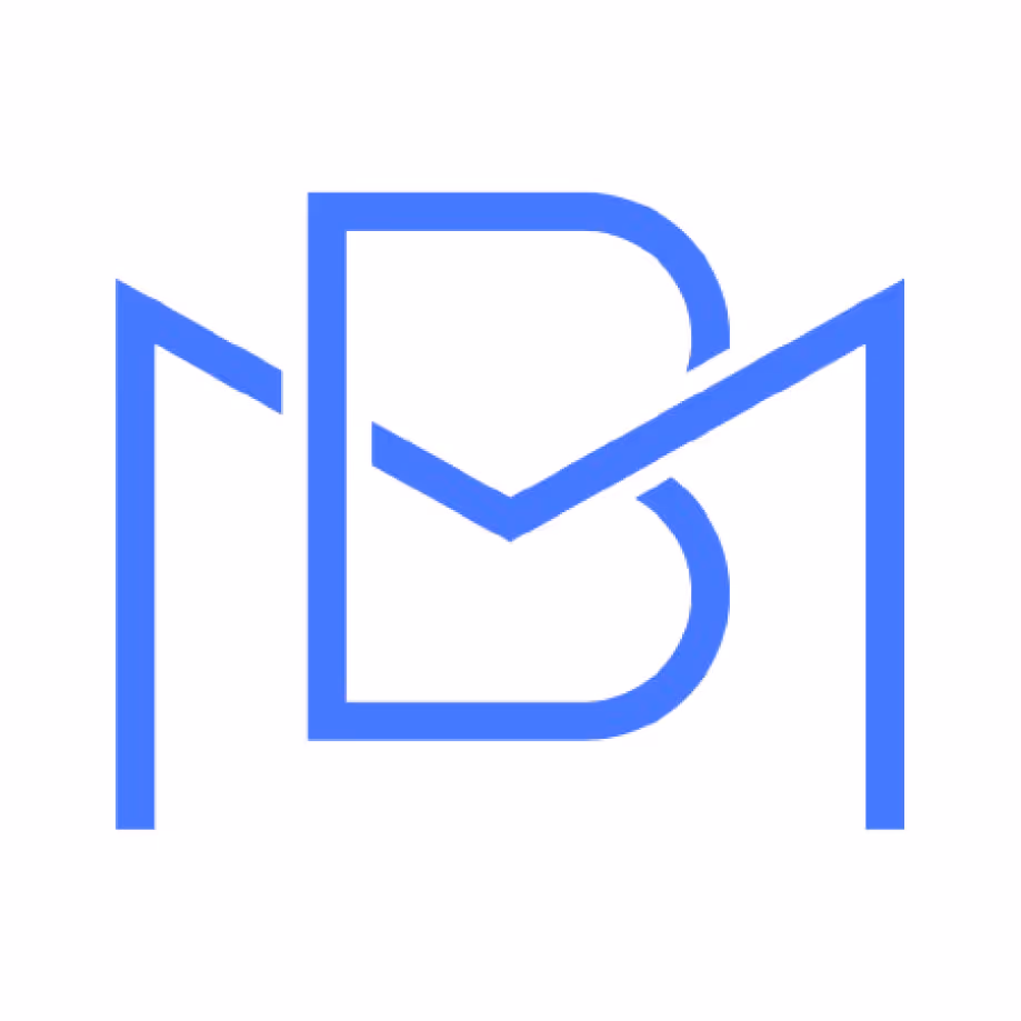 Blue stylized logo combining the letters M and B with a modern design.