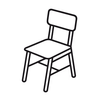 Simple black line drawing of a chair with a rectangular backrest and four legs.