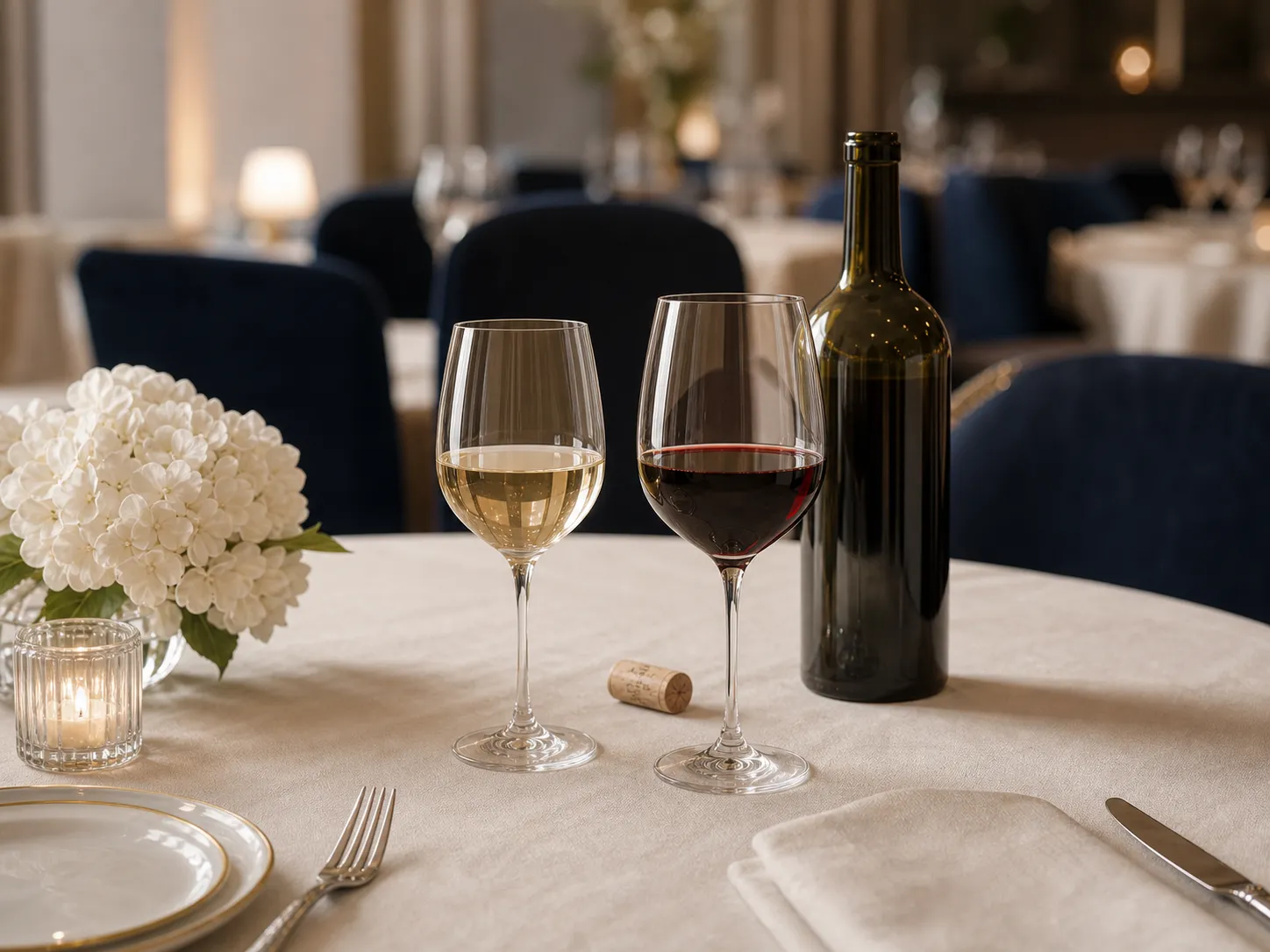 Wine service arranged for a restaurant meal