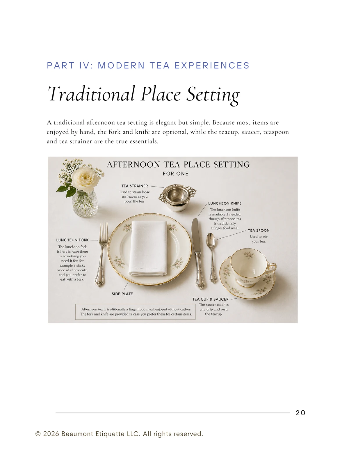 Afternoon tea place setting page from Tea With Confidence