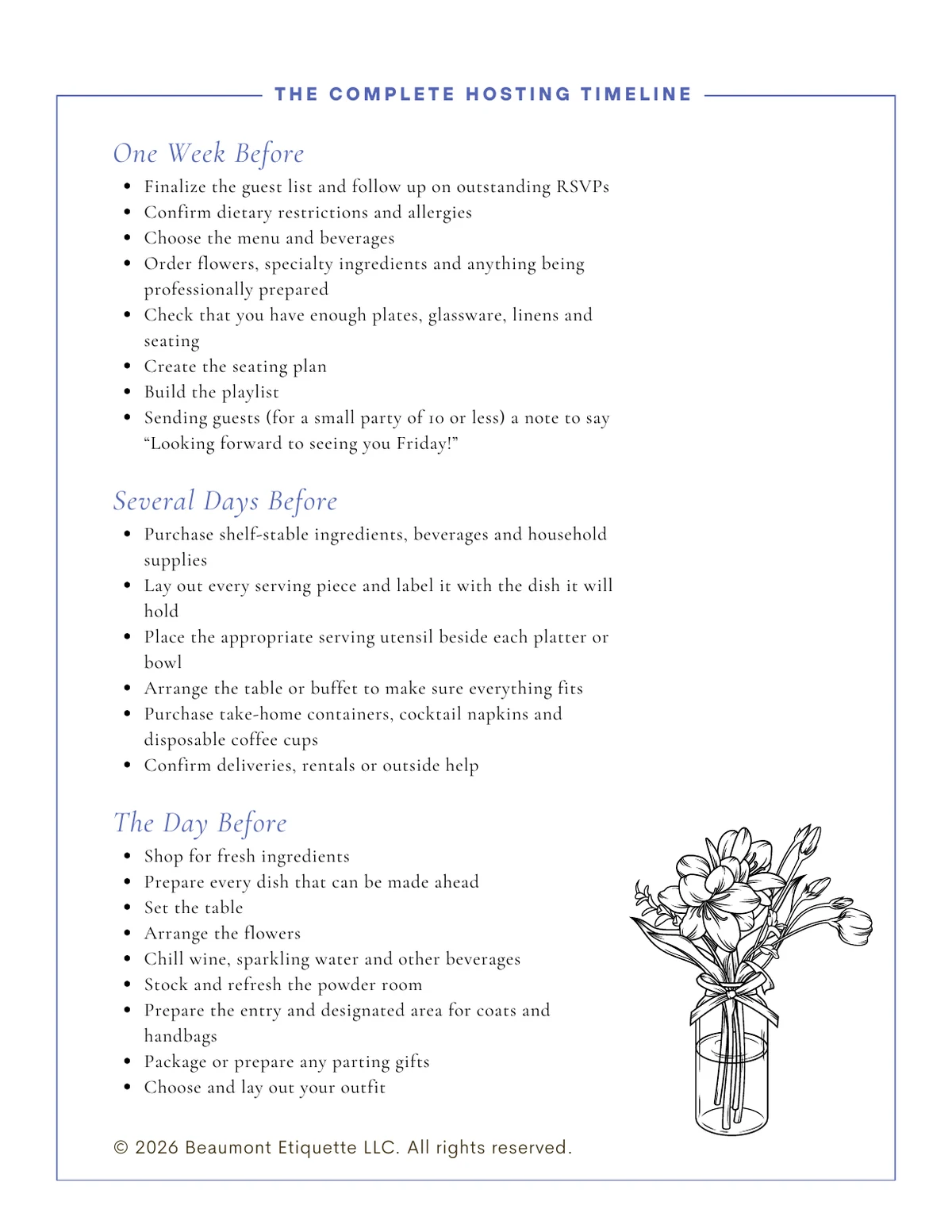 Complete hosting timeline from The Art of Hosting