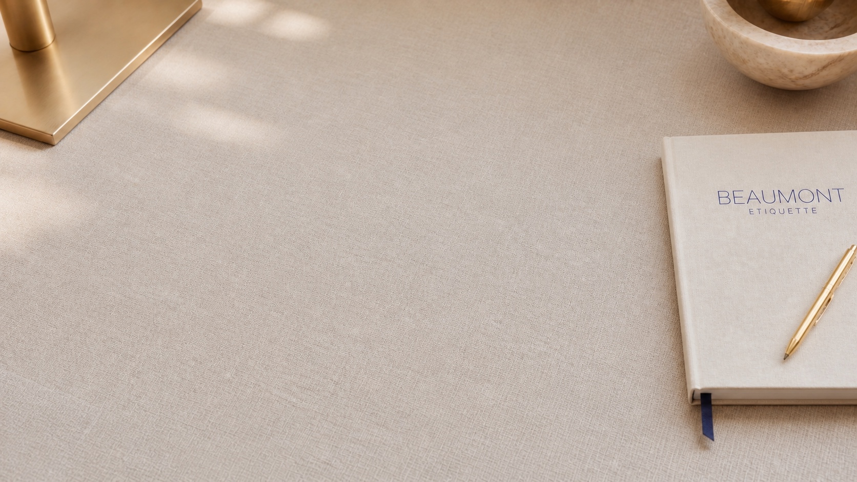An elegant Beaumont Etiquette notebook arranged for a professional training experience