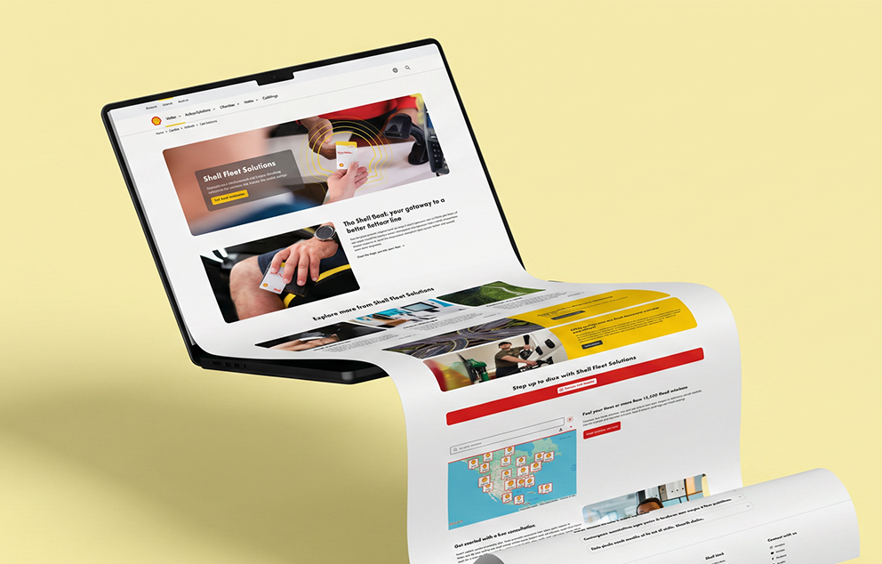 A graphic illustrates Adcetera’s design and development of Shell Energy’s landing page for their Shell Fleet Solutions services.