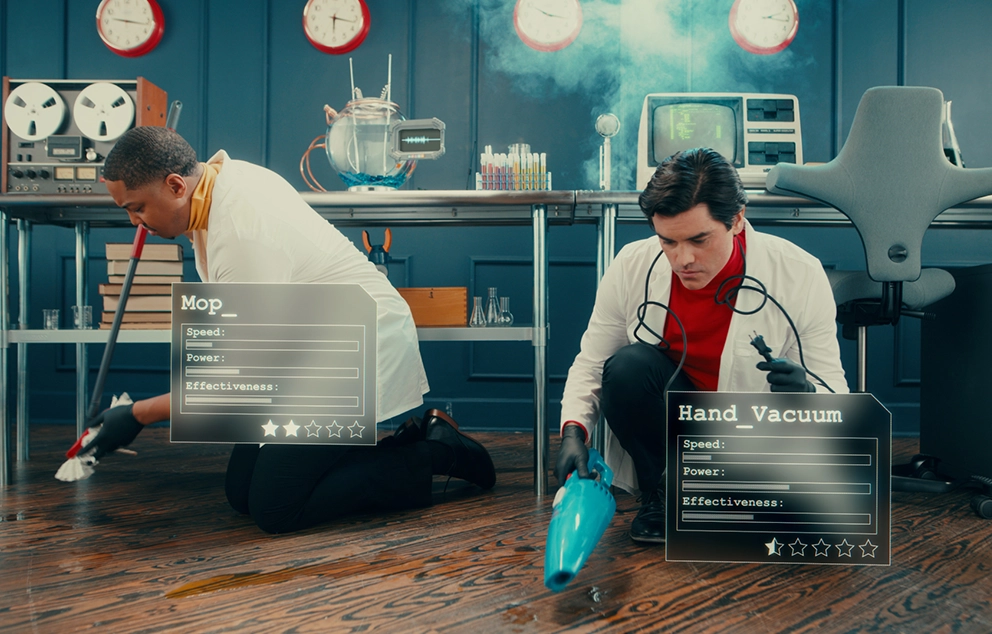 Creative media production of Roborock animation concept, using storytelling and visual comparison to showcase and differentiate product performance