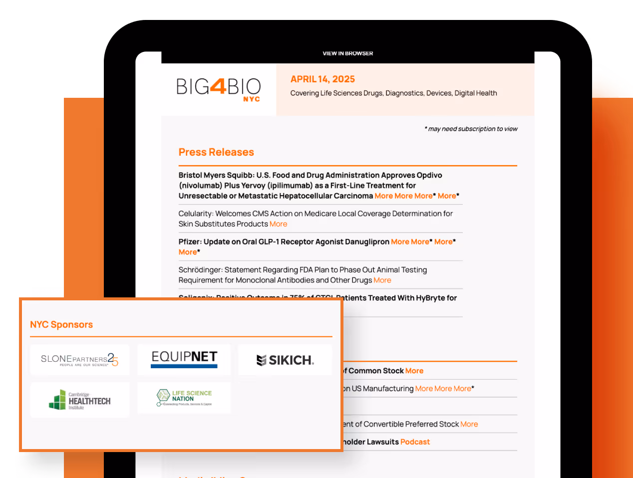 Big4Bio newsletter example highlighting the sponsors