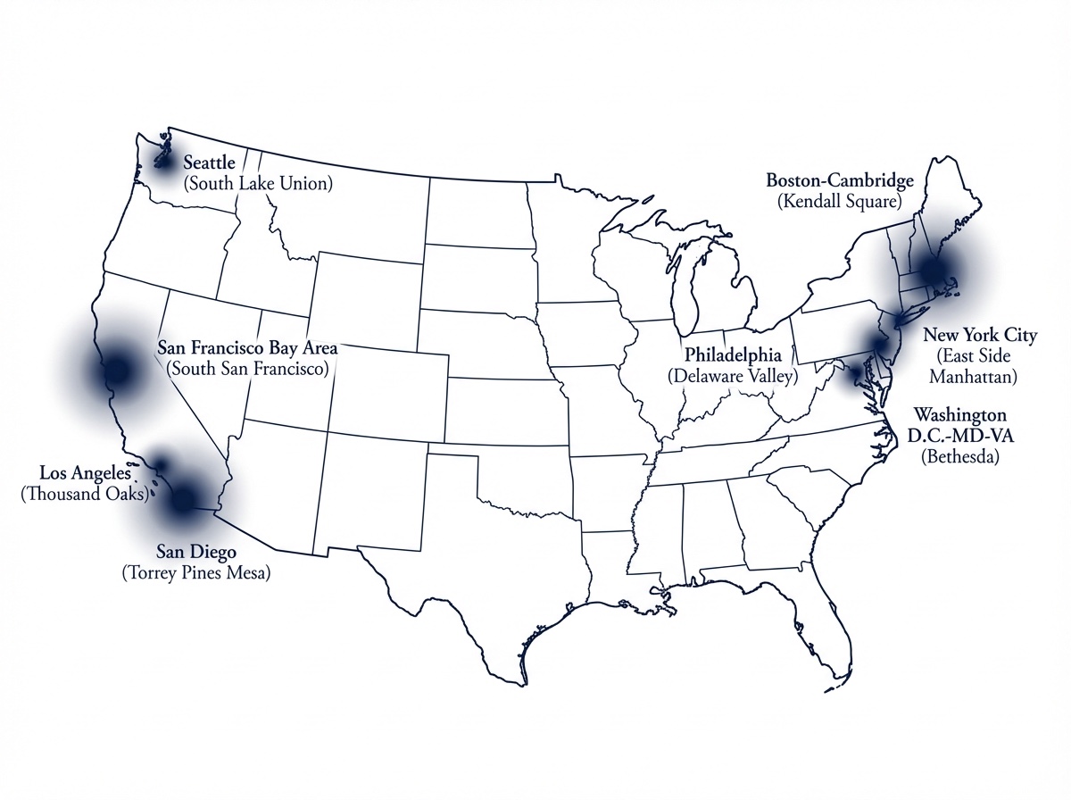 Map of the eight U.S. life science regions covered in the Big4Bio book