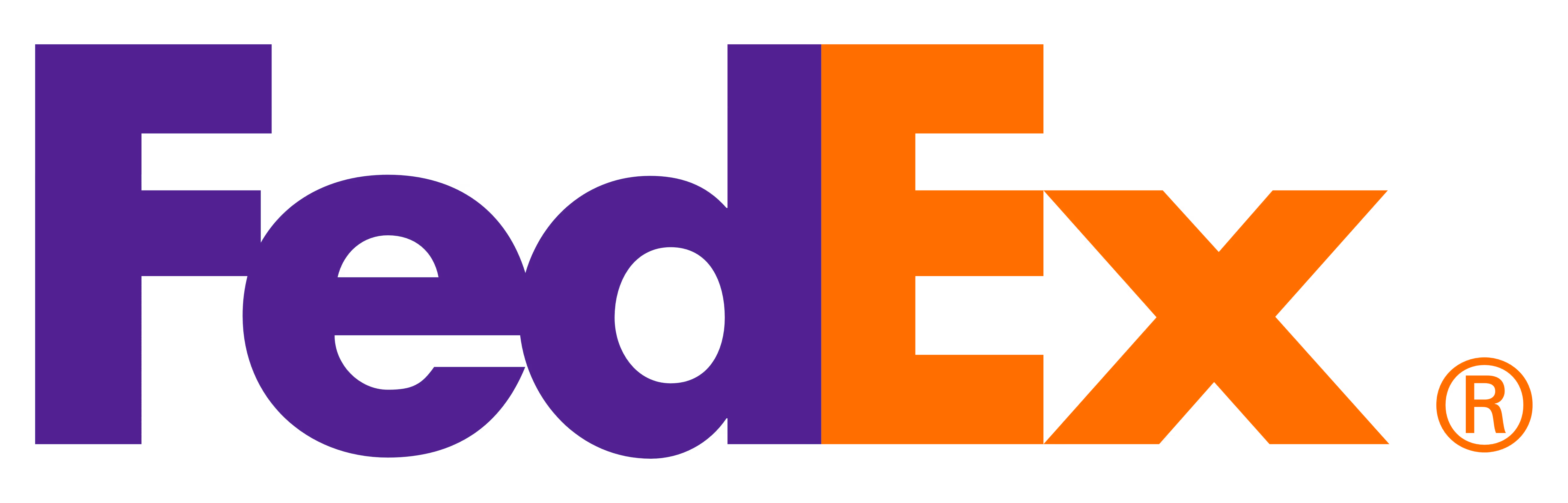 FedEx logo with purple 'Fed' and orange 'Ex' letters.