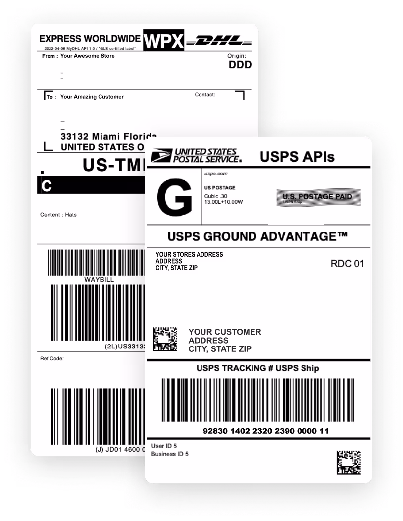 DHL and USPS Shipping labels