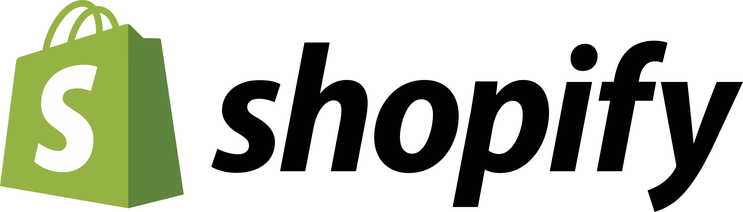 Shopify logo with a green shopping bag and white S on the left and black Shopify text on the right.