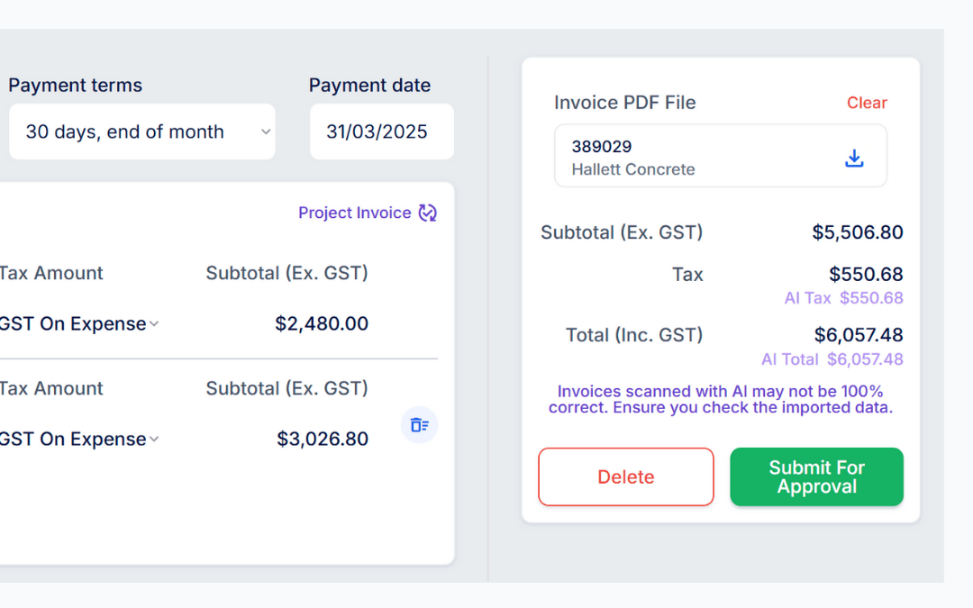 Built Bond invoice approval workflow with automated data extraction and budget tracking for construction projects