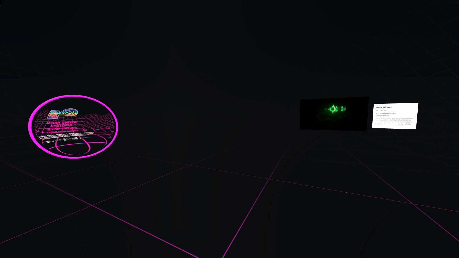 Wisper logo over a glb of a crater with a grid texture