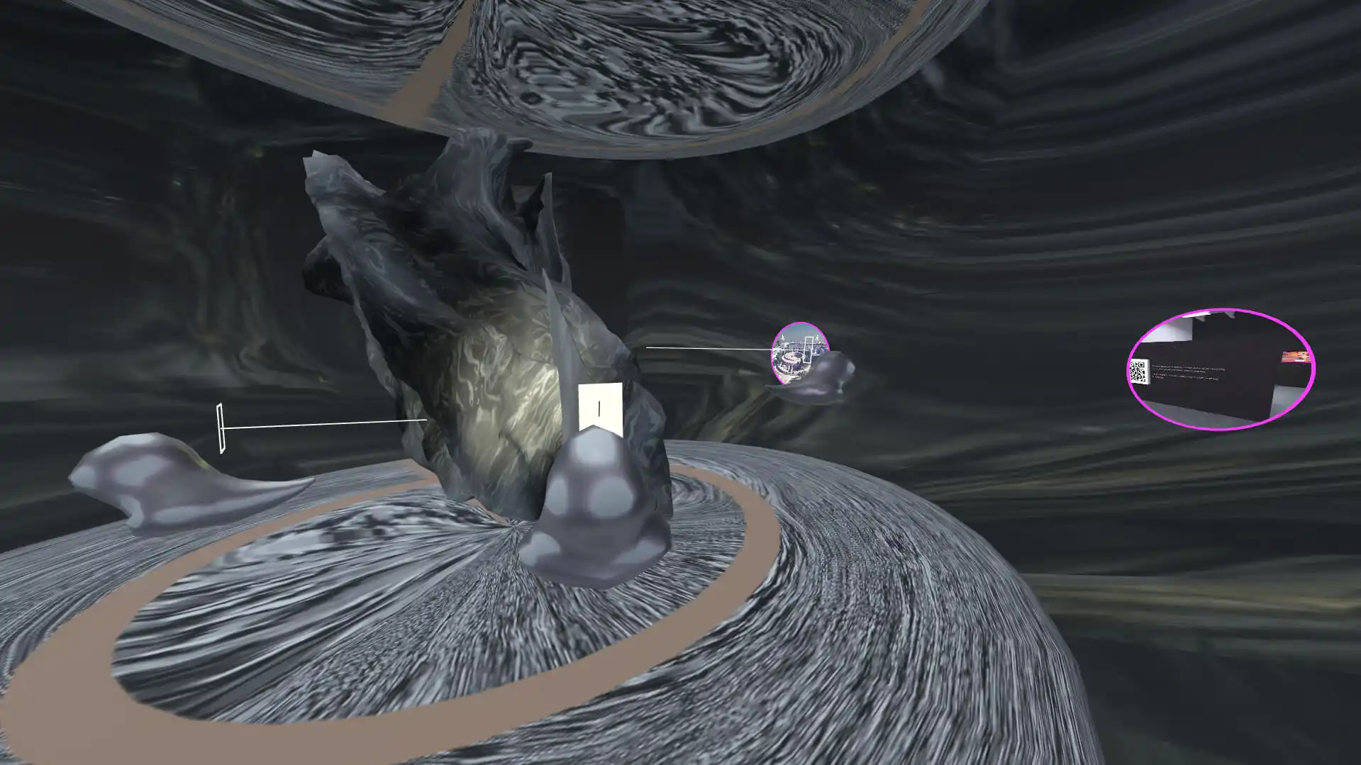 Wisper logo over a glb of a crater with a grid texture