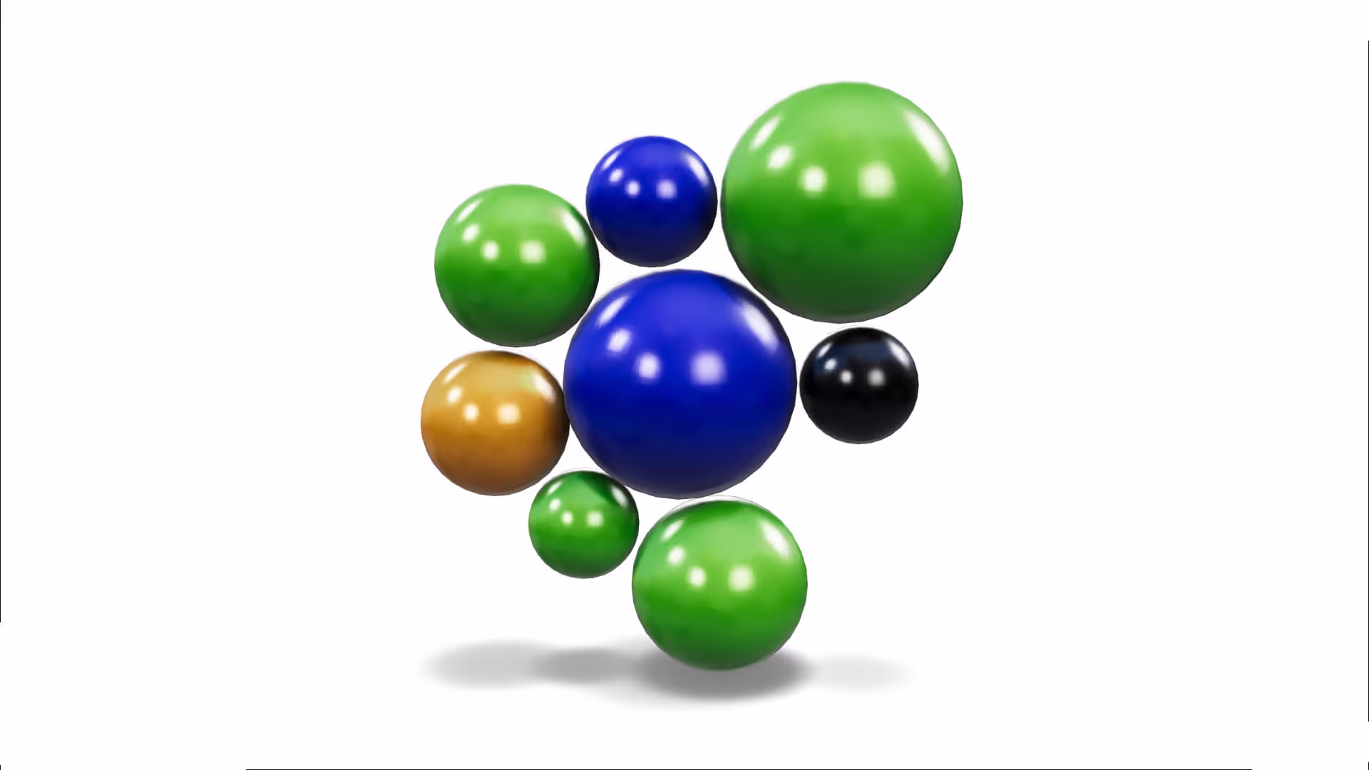 MUD Foundation Rodolfo Peraza’s Naked Link Pilgrim 4.0 Sphere No-4, featuring a cluster of shiny green, blue, black, and gold spheres arranged in a loose three-dimensional pattern against a white background.