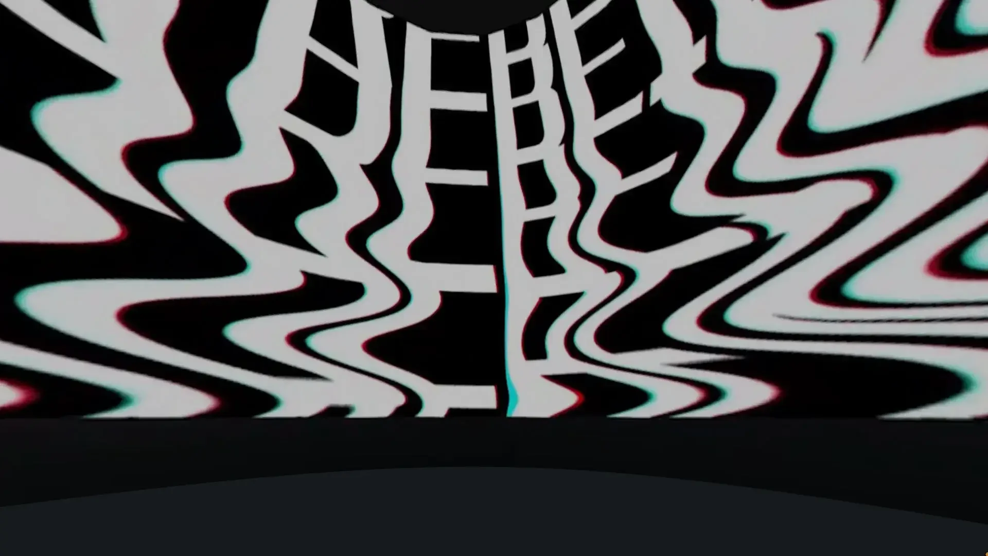 MUD Foundation Yucef Merhi’s *We Are Being Watched*, 2021, featuring distorted black-and-white digital imagery with warped text and red and cyan visual effects.