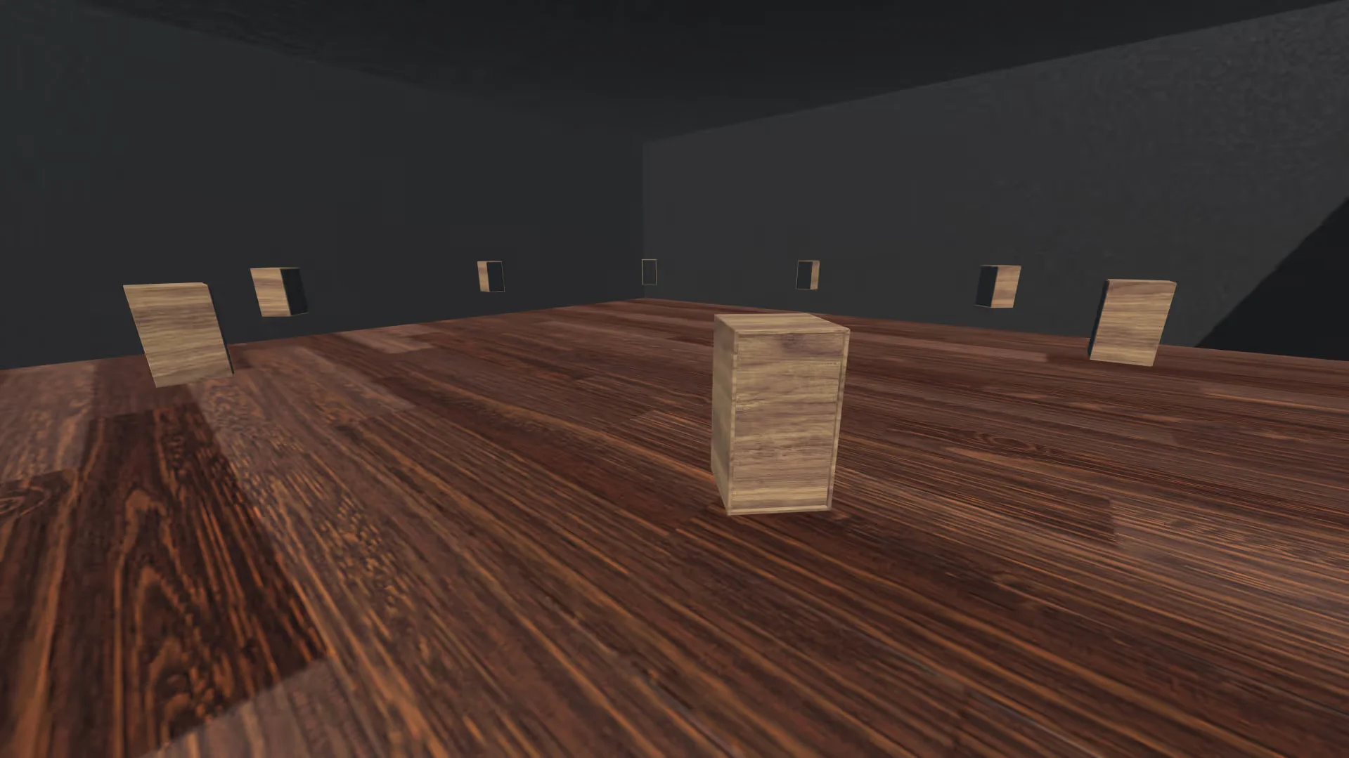 MUD Foundation Itzá García’s Generation Loss, 2024, in Verse, featuring a virtual exhibition room with dark walls, a wooden floor, wooden display elements, and a central pedestal.