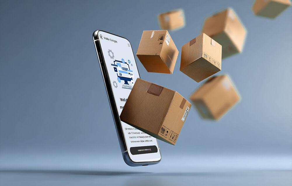 Smartphone aus dem Pakete fliegen - E-Commerce -  Walter Cologne