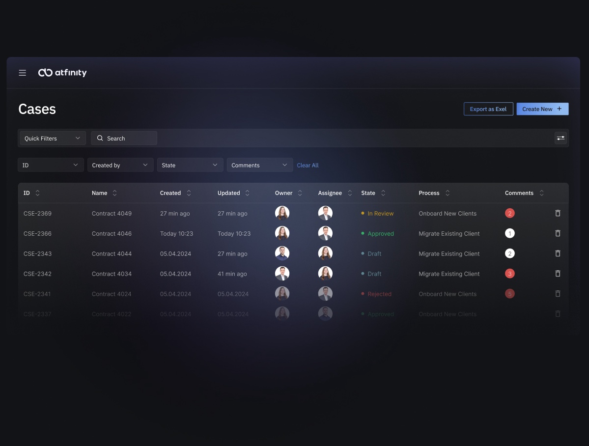 Atfinity Client Onboarding Platform Screenshot
