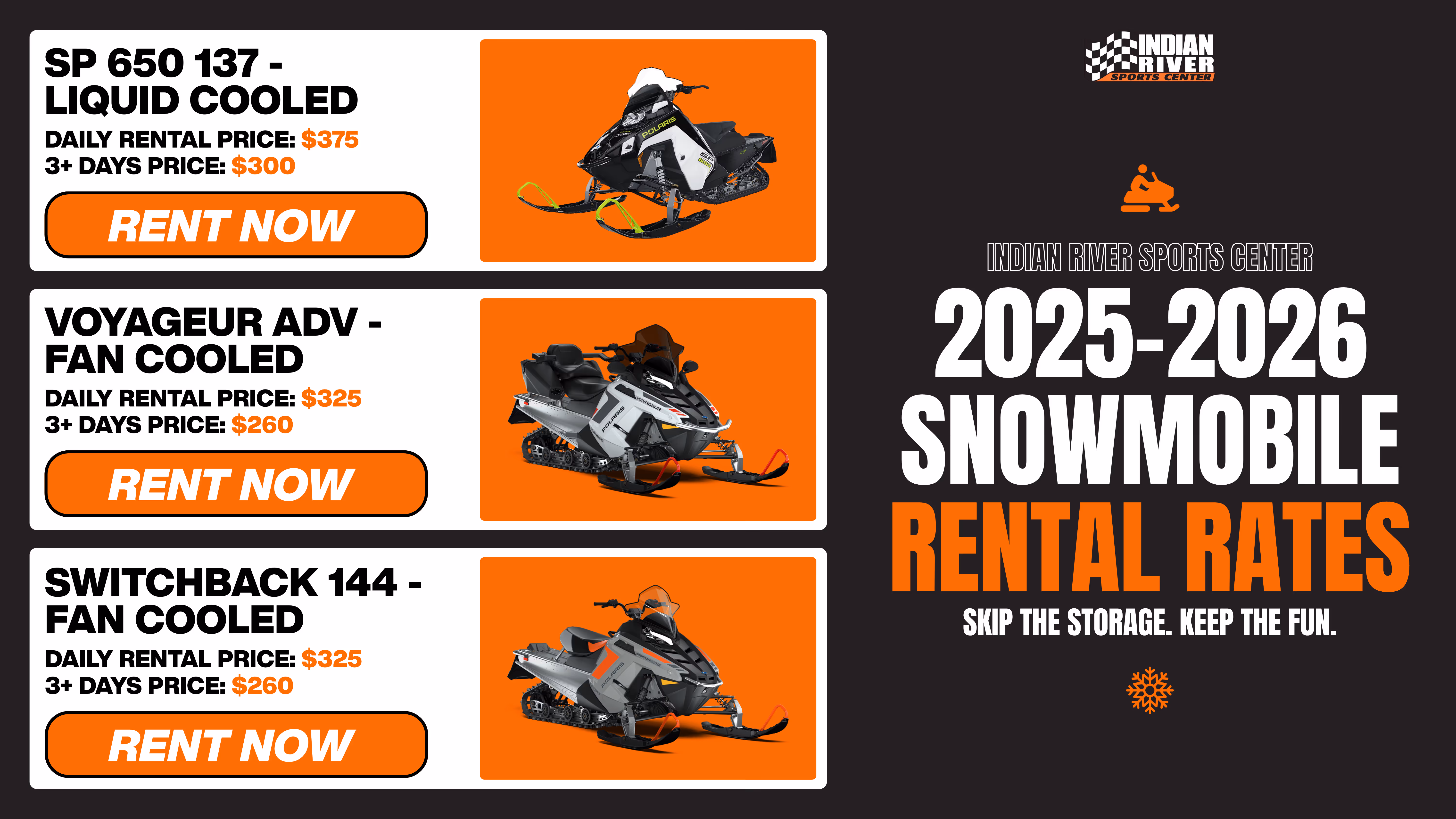 2025-2026 snowmobile rental rates for indian river michigan
