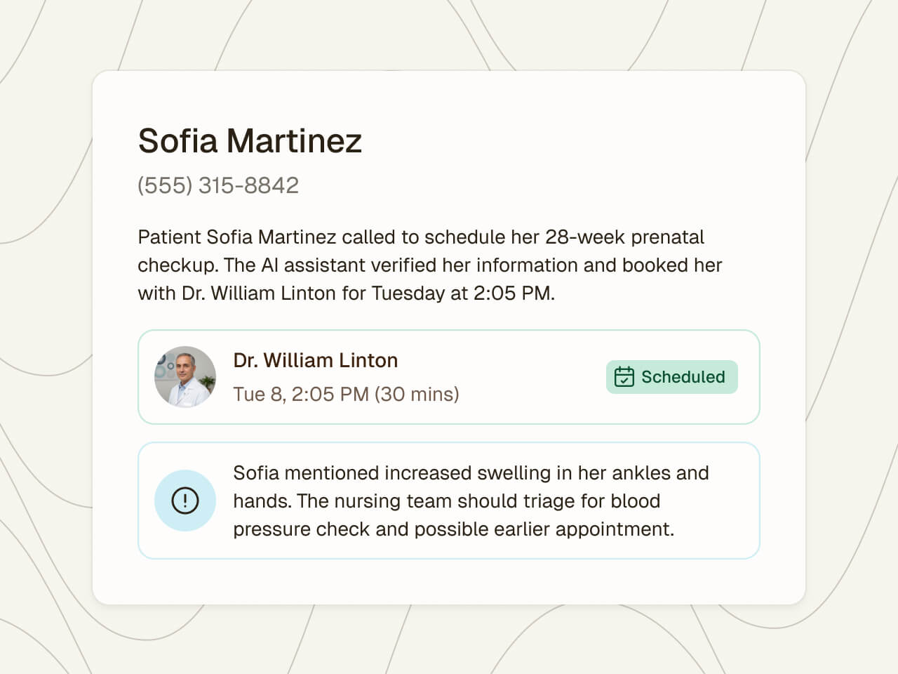 Every conversation includes complete context and clear action items, so your staff can handle complex situations without missing a beat.