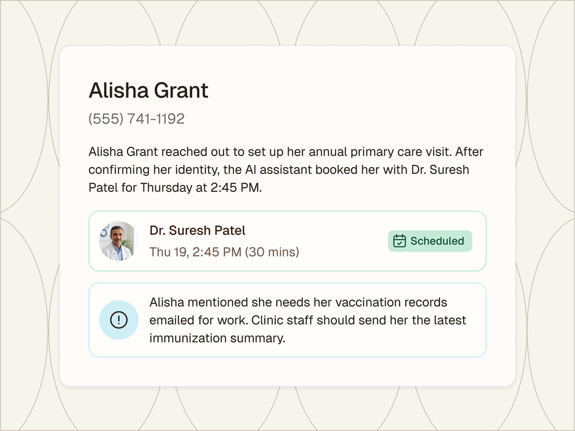 Every conversation includes complete context and clear action items, so your staff can handle complex situations without missing a beat.
