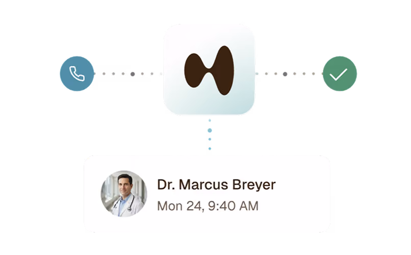 Clarion answering a patient call and booking an appointment with Dr. Marcus Breyer