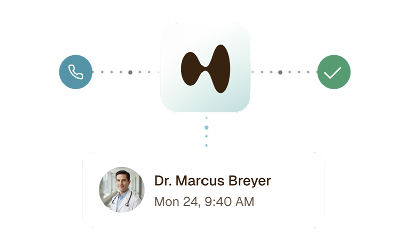 Clarion answering a patient call and booking an appointment with Dr. Marcus Breyer