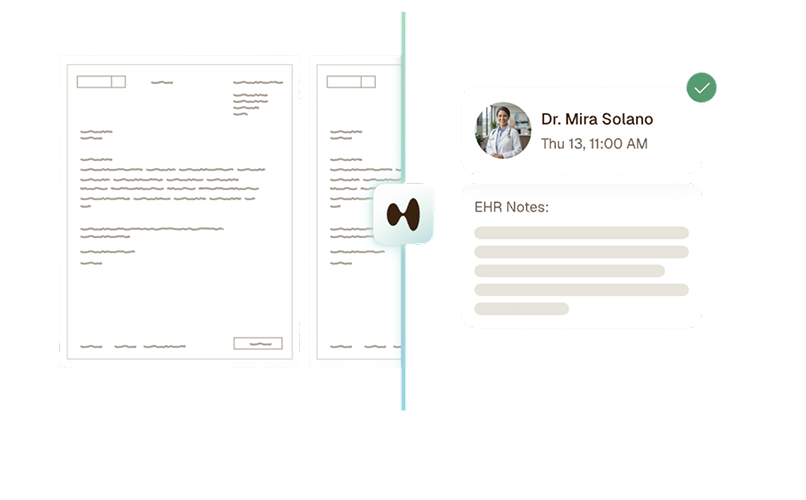 Clarion converting a referral document into a booked appointment and EHR notes