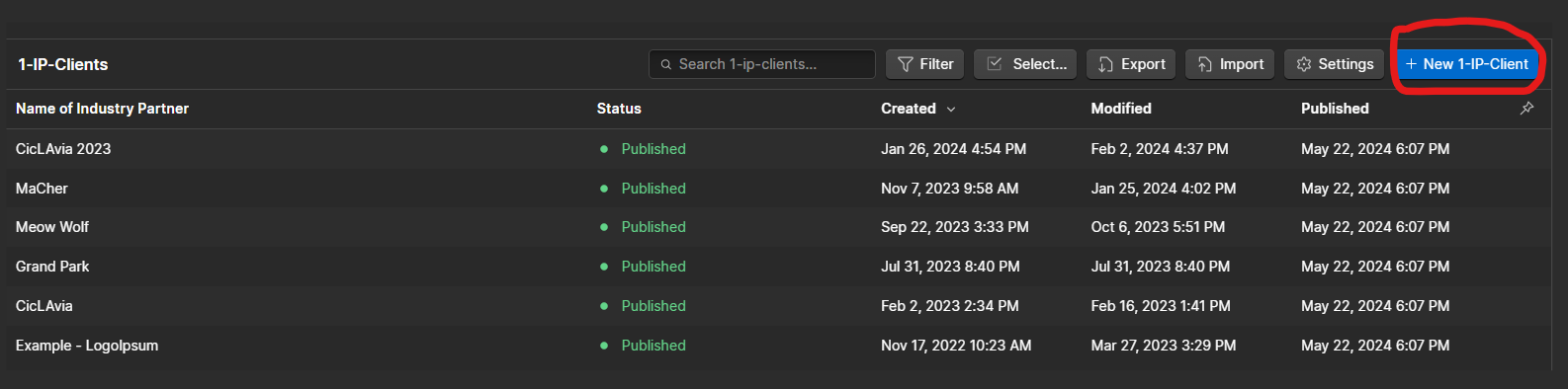 Create a new client under 1-IP-Client.