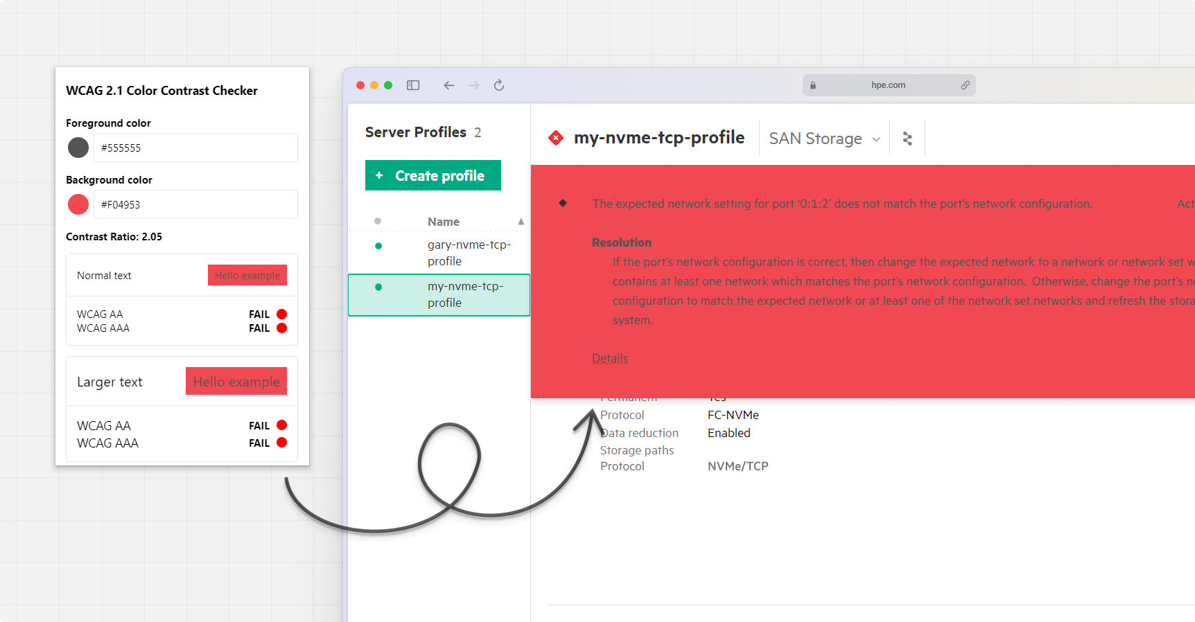 Inline notification failing WCAG color contrast requirements.