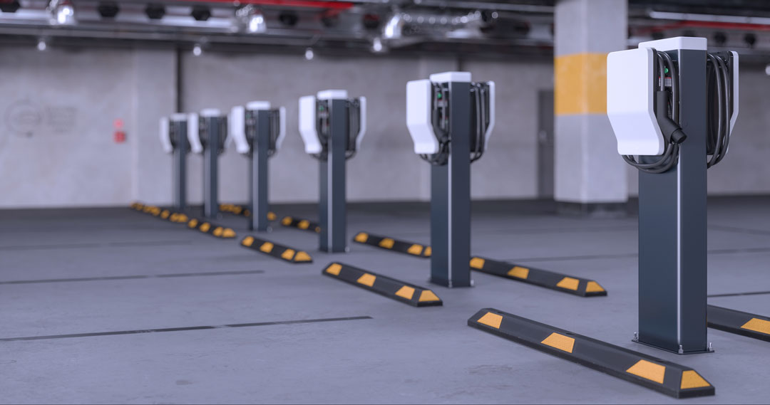 Level 2 charging stations with cars plugged in